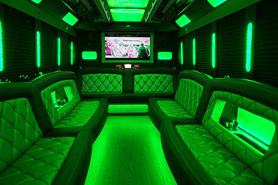 Party bus rental with green LED lighting