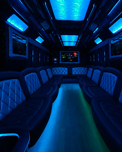 party bus with disco style interiors